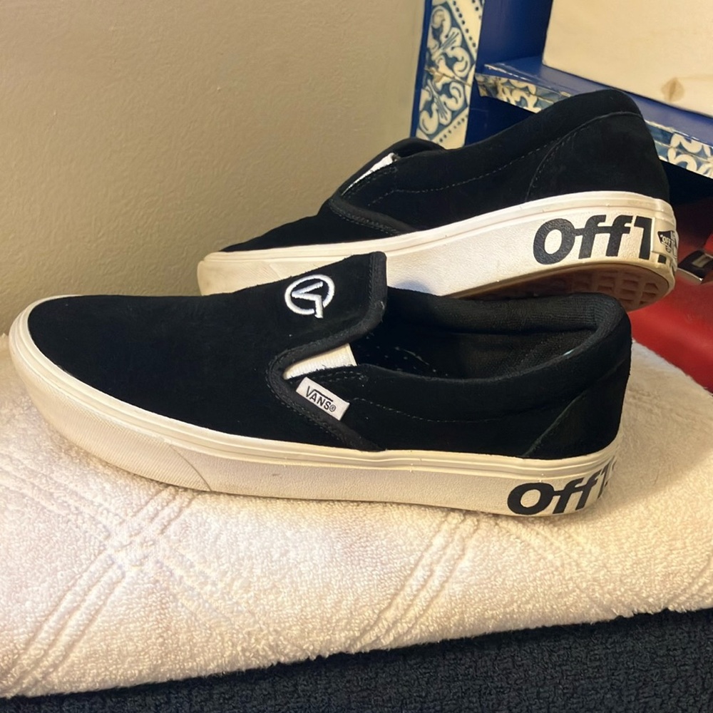 Vans Black and White Custom Slip-Ons VERY good condition.